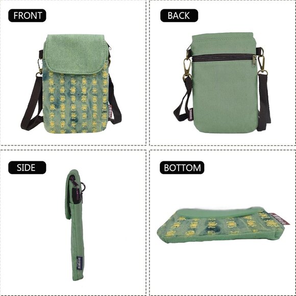 Women's Punk Gree Cotton Handmade Cute Canvas Cross Body Bags Phone Purse - Picture 6 of 7